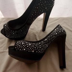 Black platform rhinestine heels